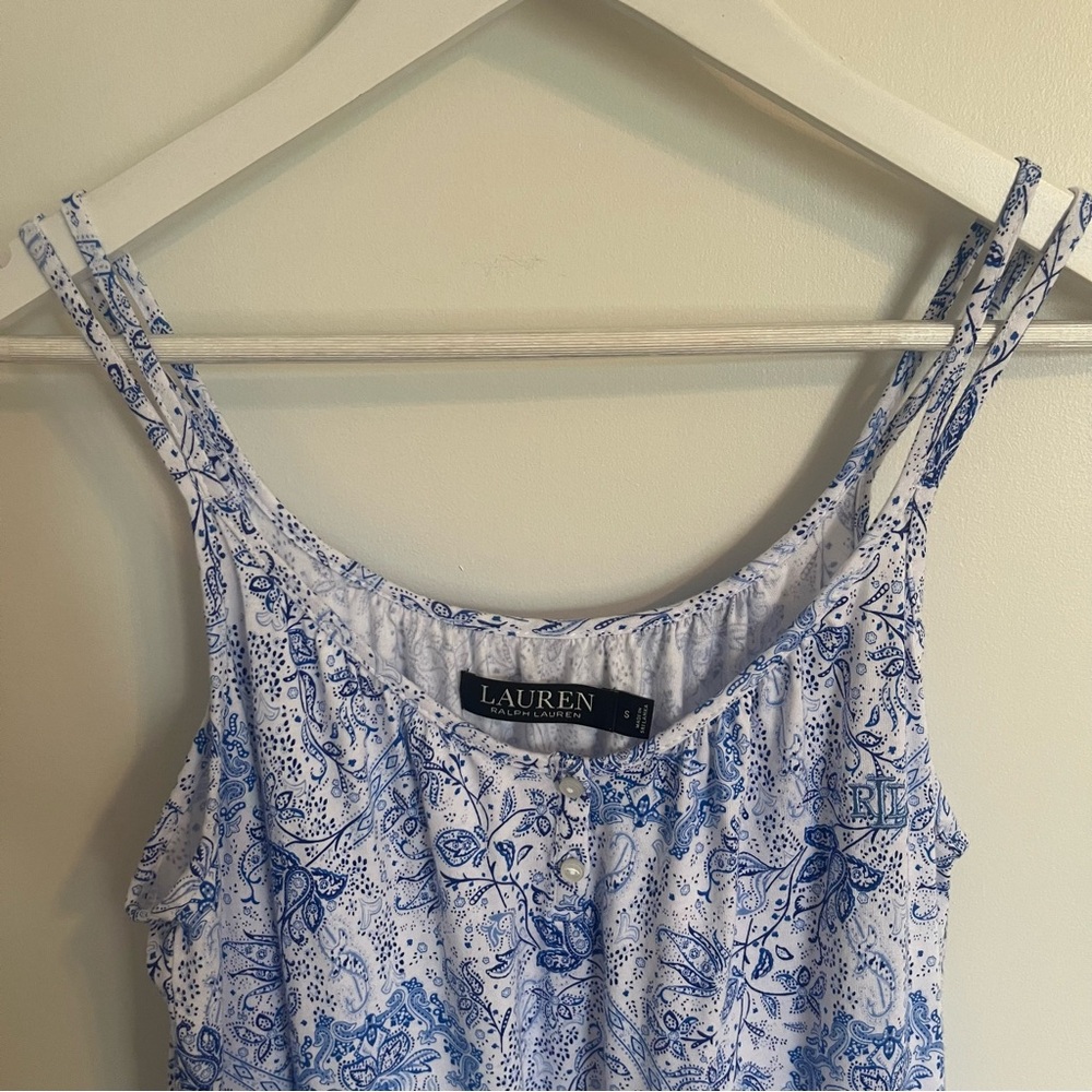 Ralph Lauren Blue and White Short Gown/Intimates with Spaghetti Straps